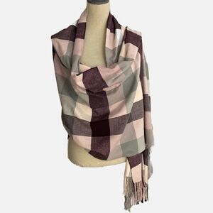 Love & Lore Indigo Plaid Super soft Scarf Wrap Large Cozy Merlot Joie Check NWOT